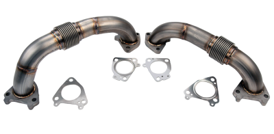 Wehrli Custom Fabrication - 2001-2004 LB7 Duramax 2" Stainless Twin Turbo Up Pipe Kit for OEM or WCFab Manifolds w/ Gaskets