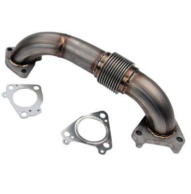 Wehrli Custom Fabrication - 2001-2004 LB7 Duramax 2" Stainless Twin Turbo Style Pass Side Up Pipe for OEM or WCFab Manifold with Gaskets