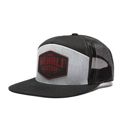 Wehrli Custom Fabrication - Snap Back Hat Heather Gray and Black with Black and Dark Red Badge