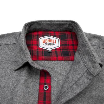 Wehrli Custom Fabrication - Men's Flannel - Grey with Red Buffalo Plaid Accents, Limited Edition - Image 3