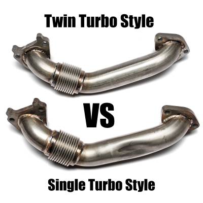 Wehrli Custom Fabrication - 2001-2004 LB7 Duramax 2" Stainless Twin Turbo Style Pass Side Up Pipe for OEM or WCFab Manifold with Gaskets - Image 2