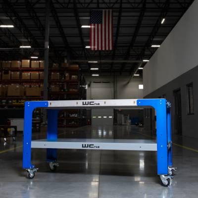 Stainless Top, Custom Legs, Grey Shelf