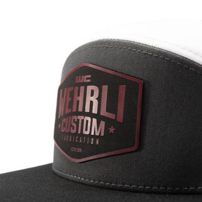 Wehrli Custom Fabrication - Snap Back Hat Charcoal, Black, and White with Black and Dark Red Badge - Image 3