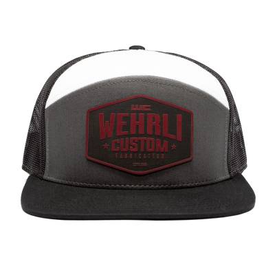 Wehrli Custom Fabrication - Snap Back Hat Charcoal, Black, and White with Black and Dark Red Badge - Image 2