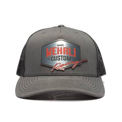 Wehrli Custom Fabrication - Snap Back Hat Charcoal and Black with Red Chrome Racing Badge - Image 3