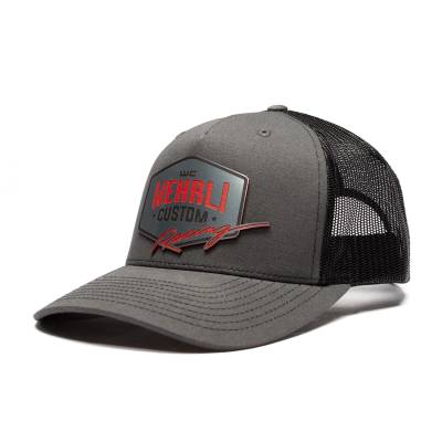 Snap Back Hat Charcoal and Black with Red Chrome Racing Badge